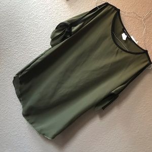 Green and black blouse with tie shoulders